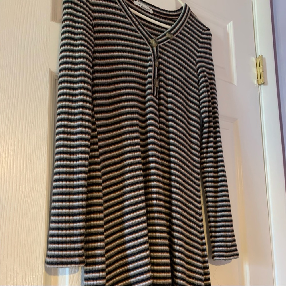 American Eagle Long Sleeve Black, Orange, White, Green Striped Dress